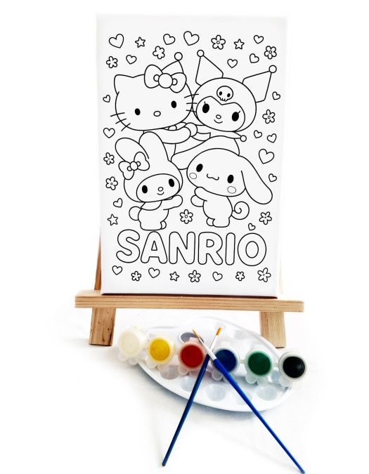 San Rio Çocuk Ressam Seti - 20 x 30 cm Önçizimli Tuval, 2 Adet Fırça, Palet, Boyalar ve Şövale San Rio Çocuk Ressam Seti - 20 x 30 cm Önçizimli Tuval, 2 Adet Fırça, Palet, Boyalar ve Şövale