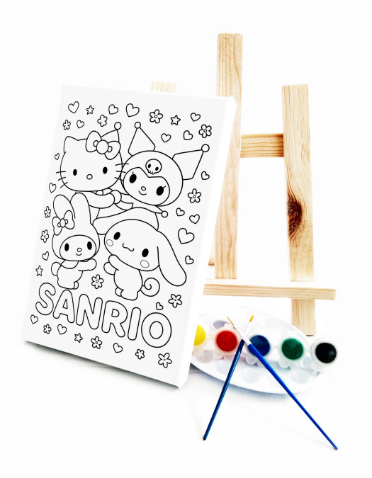 San Rio Çocuk Ressam Seti - 20 x 30 cm Önçizimli Tuval, 2 Adet Fırça, Palet, Boyalar ve Şövale San Rio Çocuk Ressam Seti - 20 x 30 cm Önçizimli Tuval, 2 Adet Fırça, Palet, Boyalar ve Şövale