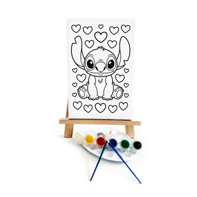 Kalpli Stiitch Çocuk Ressam Seti - 20 x 30 cm Önçizimli Tuval, 2 Adet Fırça, Palet, Boyalar ve Şövale