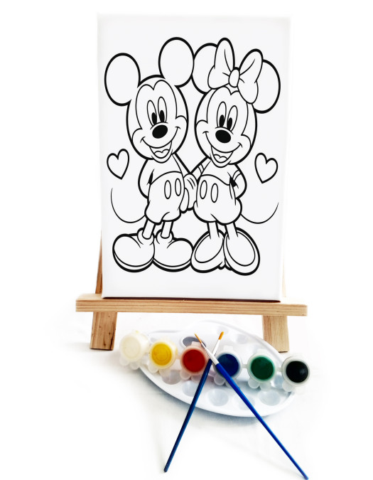 Mickey Çocuk Ressam Seti - 20 x 30 cm Önçizimli Tuval, 2 Adet Fırça, Palet, Boyalar ve Şövale Mickey Çocuk Ressam Seti - 20 x 30 cm Önçizimli Tuval, 2 Adet Fırça, Palet, Boyalar ve Şövale