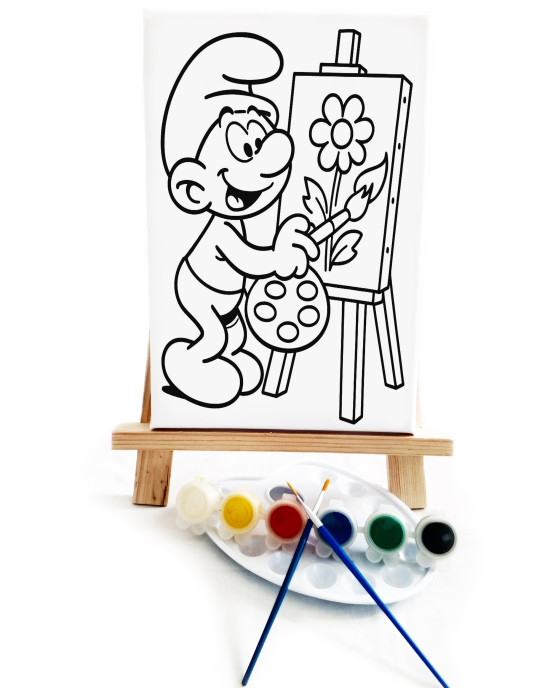 Şirin Ressam Ressam Seti - 20 x 30 cm Önçizimli Tuval, 2 Adet Fırça, Palet, Boyalar ve Şövale