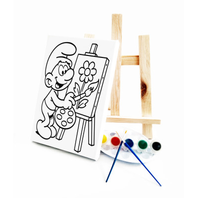 Şirin Ressam Ressam Seti - 20 x 30 cm Önçizimli Tuval, 2 Adet Fırça, Palet, Boyalar ve Şövale