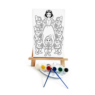Princess White Ressam Seti - 20 x 30 cm Önçizimli Tuval, 2 Adet Fırça, Palet, Boyalar ve Şövale
