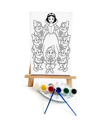 Princess White Ressam Seti - 20 x 30 cm Önçizimli Tuval, 2 Adet Fırça, Palet, Boyalar ve Şövale