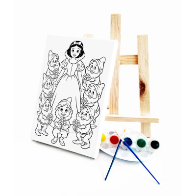 Princess White Ressam Seti - 20 x 30 cm Önçizimli Tuval, 2 Adet Fırça, Palet, Boyalar ve Şövale