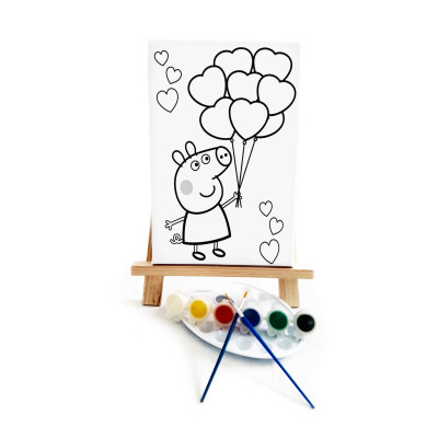 Pep Pap Pig Ressam Seti - 20 x 30 cm Önçizimli Tuval, 2 Adet Fırça, Palet, Boyalar ve Şövale