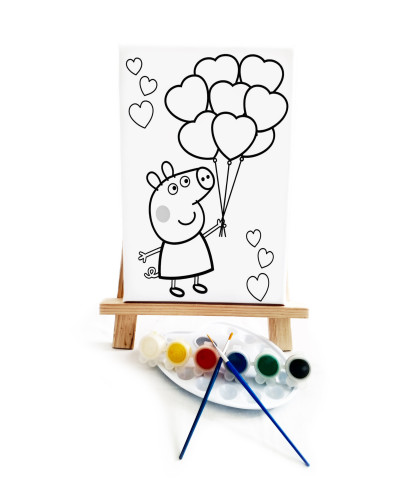 Pep Pap Pig Ressam Seti - 20 x 30 cm Önçizimli Tuval, 2 Adet Fırça, Palet, Boyalar ve Şövale