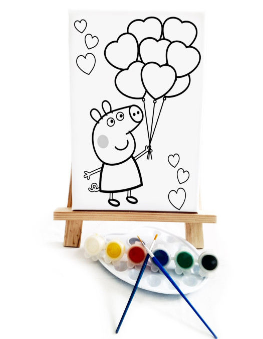 Pep Pap Pig Ressam Seti - 20 x 30 cm Önçizimli Tuval, 2 Adet Fırça, Palet, Boyalar ve Şövale Pep Pap Pig Ressam Seti - 20 x 30 cm Önçizimli Tuval, 2 Adet Fırça, Palet, Boyalar ve Şövale