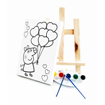 Pep Pap Pig Ressam Seti - 20 x 30 cm Önçizimli Tuval, 2 Adet Fırça, Palet, Boyalar ve Şövale