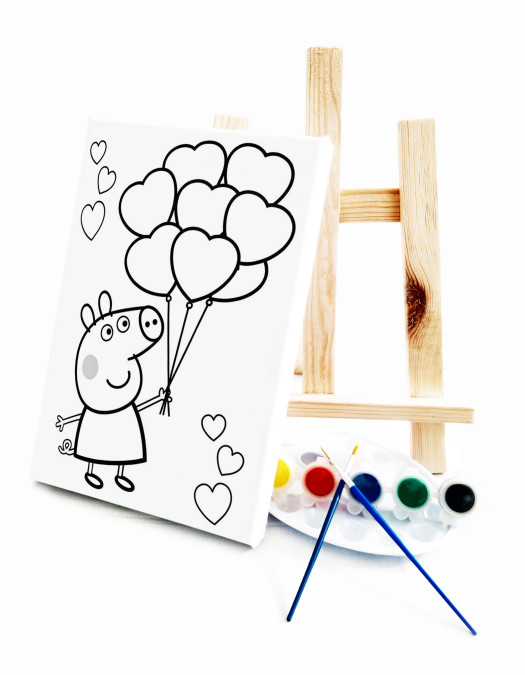 Pep Pap Pig Ressam Seti - 20 x 30 cm Önçizimli Tuval, 2 Adet Fırça, Palet, Boyalar ve Şövale Pep Pap Pig Ressam Seti - 20 x 30 cm Önçizimli Tuval, 2 Adet Fırça, Palet, Boyalar ve Şövale