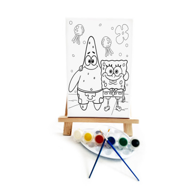 Patrick & Bob Ressam Seti - 20 x 30 cm Önçizimli Tuval, 2 Adet Fırça, Palet, Boyalar ve Şövale