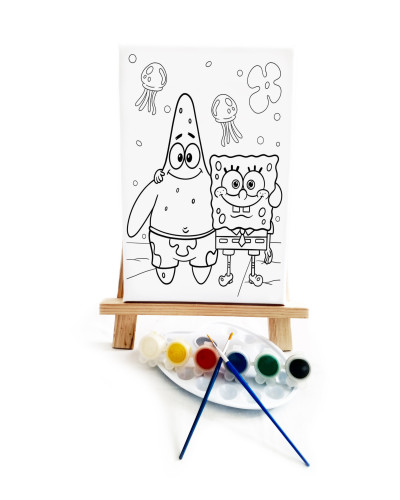Patrick & Bob Ressam Seti - 20 x 30 cm Önçizimli Tuval, 2 Adet Fırça, Palet, Boyalar ve Şövale