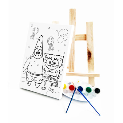 Patrick & Bob Ressam Seti - 20 x 30 cm Önçizimli Tuval, 2 Adet Fırça, Palet, Boyalar ve Şövale