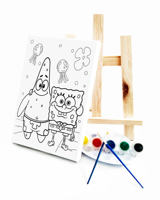 Patrick & Bob Ressam Seti - 20 x 30 cm Önçizimli Tuval, 2 Adet Fırça, Palet, Boyalar ve Şövale