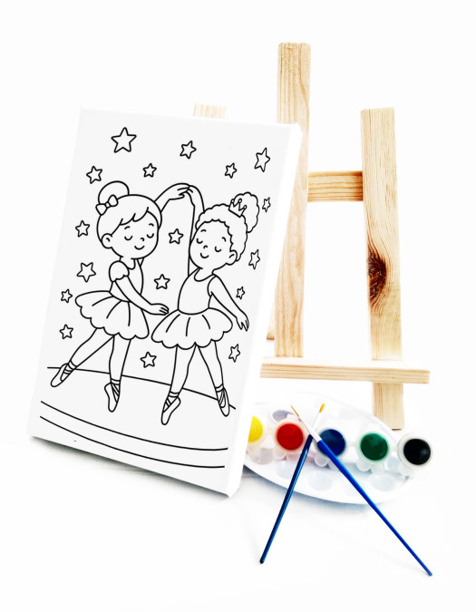 Küçük Balerinler Çocuk Ressam Seti - 20 x 30 cm Önçizimli Tuval, 2 Adet Fırça, Palet, Boyalar ve Şövale Küçük Balerinler Çocuk Ressam Seti - 20 x 30 cm Önçizimli Tuval, 2 Adet Fırça, Palet, Boyalar ve Şövale