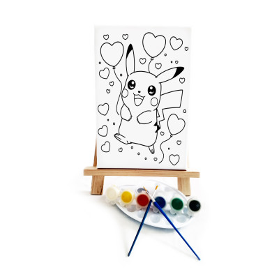 Pikaçuu Çocuk Ressam Seti - 20 x 30 cm Önçizimli Tuval, 2 Adet Fırça, Palet, Boyalar ve Şövale
