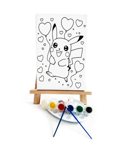 Pikaçuu Çocuk Ressam Seti - 20 x 30 cm Önçizimli Tuval, 2 Adet Fırça, Palet, Boyalar ve Şövale