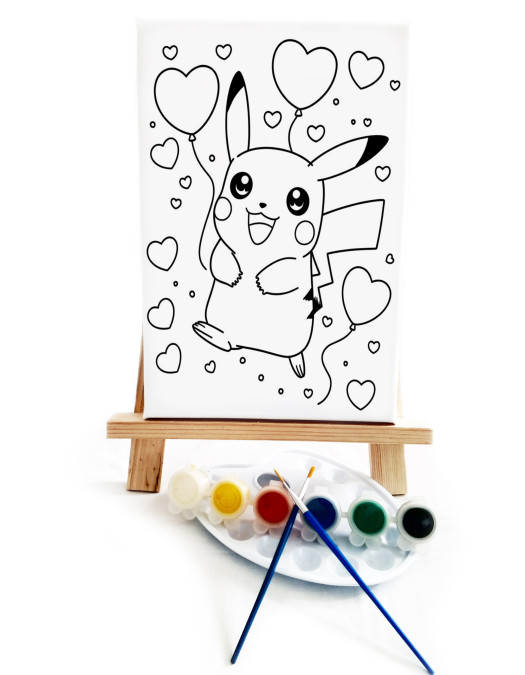 Pikaçuu Çocuk Ressam Seti - 20 x 30 cm Önçizimli Tuval, 2 Adet Fırça, Palet, Boyalar ve Şövale Pikaçuu Çocuk Ressam Seti - 20 x 30 cm Önçizimli Tuval, 2 Adet Fırça, Palet, Boyalar ve Şövale