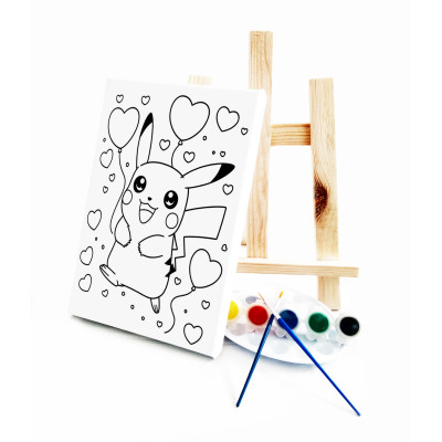 Pikaçuu Çocuk Ressam Seti - 20 x 30 cm Önçizimli Tuval, 2 Adet Fırça, Palet, Boyalar ve Şövale