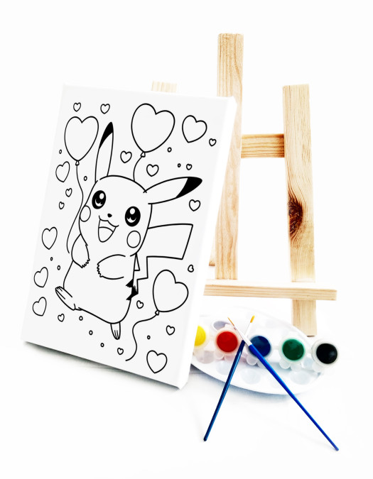 Pikaçuu Çocuk Ressam Seti - 20 x 30 cm Önçizimli Tuval, 2 Adet Fırça, Palet, Boyalar ve Şövale Pikaçuu Çocuk Ressam Seti - 20 x 30 cm Önçizimli Tuval, 2 Adet Fırça, Palet, Boyalar ve Şövale