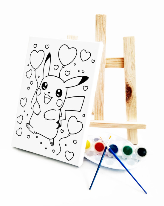 Pikaçuu Çocuk Ressam Seti - 20 x 30 cm Önçizimli Tuval, 2 Adet Fırça, Palet, Boyalar ve Şövale