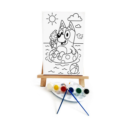 Bluey Denizde Çocuk Ressam Seti - 20 x 30 cm Önçizimli Tuval, 2 Adet Fırça, Palet, Boyalar ve Şövale