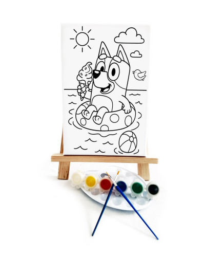 Bluey Denizde Çocuk Ressam Seti - 20 x 30 cm Önçizimli Tuval, 2 Adet Fırça, Palet, Boyalar ve Şövale