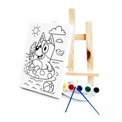Bluey Denizde Çocuk Ressam Seti - 20 x 30 cm Önçizimli Tuval, 2 Adet Fırça, Palet, Boyalar ve Şövale