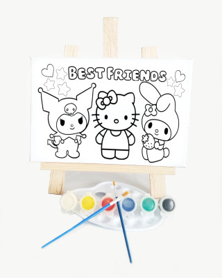 Besties Çocuk Ressam Seti - 20 x 30 cm Önçizimli Tuval, 2 Adet Fırça, Palet, Boyalar ve Şövale