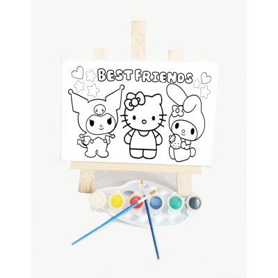 Besties Çocuk Ressam Seti - 20 x 30 cm Önçizimli Tuval, 2 Adet Fırça, Palet, Boyalar ve Şövale