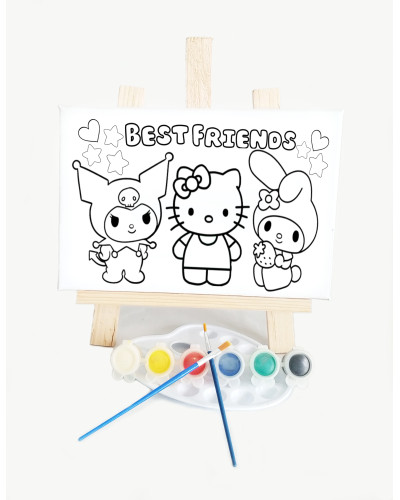 Besties Çocuk Ressam Seti - 20 x 30 cm Önçizimli Tuval, 2 Adet Fırça, Palet, Boyalar ve Şövale