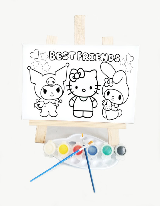 Besties Çocuk Ressam Seti - 20 x 30 cm Önçizimli Tuval, 2 Adet Fırça, Palet, Boyalar ve Şövale