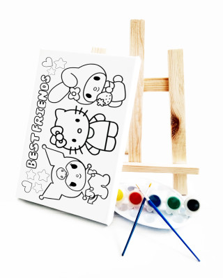 Besties Çocuk Ressam Seti - 20 x 30 cm Önçizimli Tuval, 2 Adet Fırça, Palet, Boyalar ve Şövale