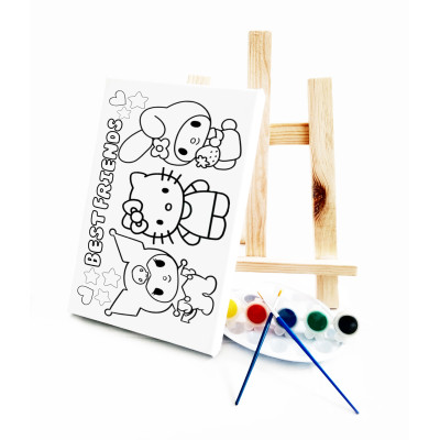 Besties Çocuk Ressam Seti - 20 x 30 cm Önçizimli Tuval, 2 Adet Fırça, Palet, Boyalar ve Şövale