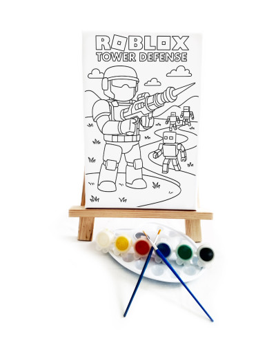 Robloks Çocuk Ressam Seti - 20 x 30 cm Önçizimli Tuval, 2 Adet Fırça, Palet, Boyalar ve Şövale
