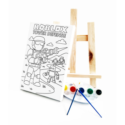 Robloks Çocuk Ressam Seti - 20 x 30 cm Önçizimli Tuval, 2 Adet Fırça, Palet, Boyalar ve Şövale