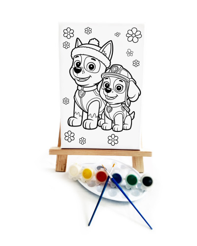 PawPa Çocuk Ressam Seti - 20 x 30 cm Önçizimli Tuval, 2 Adet Fırça, Palet, Boyalar ve Şövale