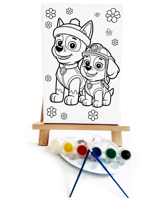 PawPa Çocuk Ressam Seti - 20 x 30 cm Önçizimli Tuval, 2 Adet Fırça, Palet, Boyalar ve Şövale