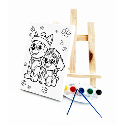 PawPa Çocuk Ressam Seti - 20 x 30 cm Önçizimli Tuval, 2 Adet Fırça, Palet, Boyalar ve Şövale