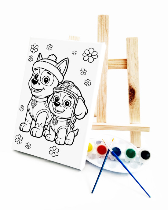 PawPa Çocuk Ressam Seti - 20 x 30 cm Önçizimli Tuval, 2 Adet Fırça, Palet, Boyalar ve Şövale