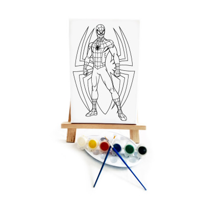 Spider Çocuk Ressam Seti - 20 x 30 cm Önçizimli Tuval, 2 Adet Fırça, Palet, Boyalar ve Şövale