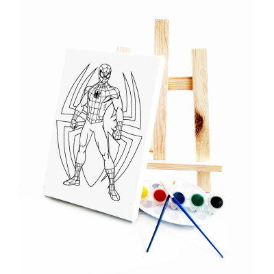 Spider Çocuk Ressam Seti - 20 x 30 cm Önçizimli Tuval, 2 Adet Fırça, Palet, Boyalar ve Şövale