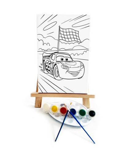 Şimşek Çocuk Ressam Seti - 20 x 30 cm Önçizimli Tuval, 2 Adet Fırça, Palet, Boyalar ve Şövale