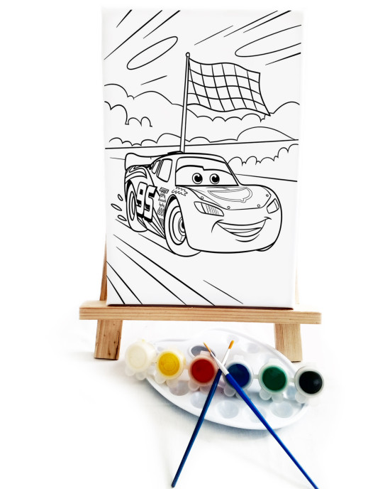 Şimşek Çocuk Ressam Seti - 20 x 30 cm Önçizimli Tuval, 2 Adet Fırça, Palet, Boyalar ve Şövale