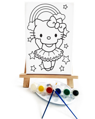 Hello Balerina Çocuk Ressam Seti - 20 x 30 cm Önçizimli Tuval, 2 Adet Fırça, Palet, Boyalar ve Şövale