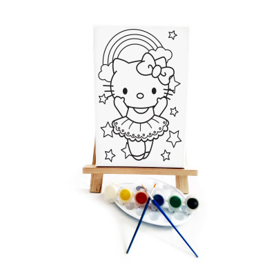 Hello Balerina Çocuk Ressam Seti - 20 x 30 cm Önçizimli Tuval, 2 Adet Fırça, Palet, Boyalar ve Şövale