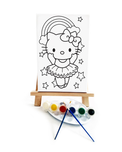 Hello Balerina Çocuk Ressam Seti - 20 x 30 cm Önçizimli Tuval, 2 Adet Fırça, Palet, Boyalar ve Şövale