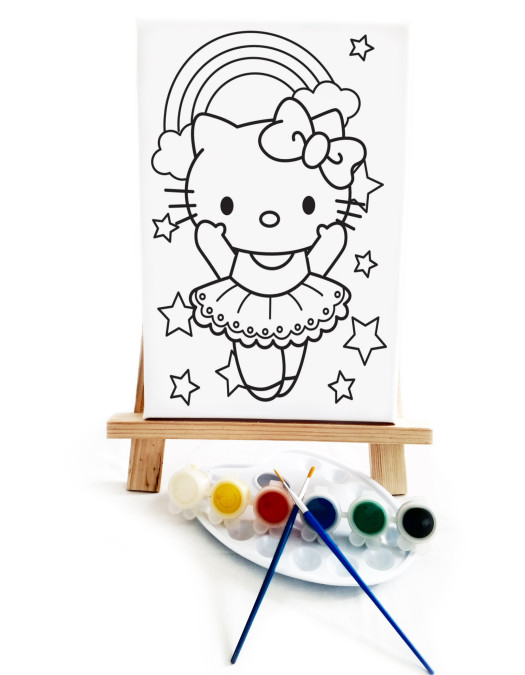 Hello Balerina Çocuk Ressam Seti - 20 x 30 cm Önçizimli Tuval, 2 Adet Fırça, Palet, Boyalar ve Şövale Hello Balerina Çocuk Ressam Seti - 20 x 30 cm Önçizimli Tuval, 2 Adet Fırça, Palet, Boyalar ve Şövale