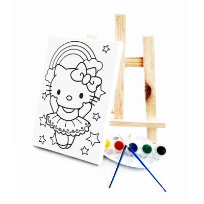 Hello Balerina Çocuk Ressam Seti - 20 x 30 cm Önçizimli Tuval, 2 Adet Fırça, Palet, Boyalar ve Şövale