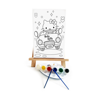 HolaKita in Car Çocuk Ressam Seti - 20 x 30 cm Önçizimli Tuval, 2 Adet Fırça, Palet, Boyalar ve Şövale